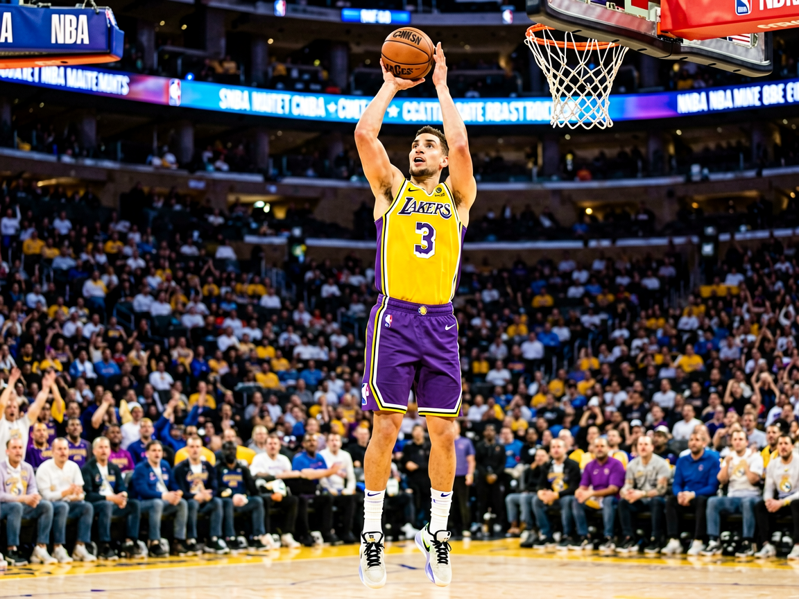 篮球运动员在NBA赛场上跳投的瞬间